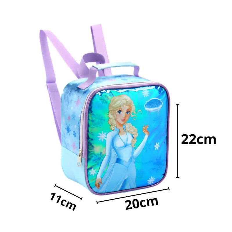 Kit Lancheira Infantil Térmica Princesa do Gelo Frozen Estojo com Dois Compartimentos Feminino Meninas Seanite Megalomania
