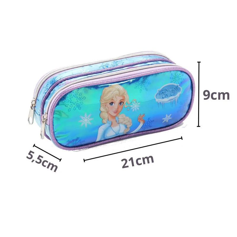 Kit Mochila de Costas Infantil Princesa do Gelo Frozen Mala Bolsa Lancheira Térmica Estojo com Dois Compartimentos Escolar Seanite Megalomania
