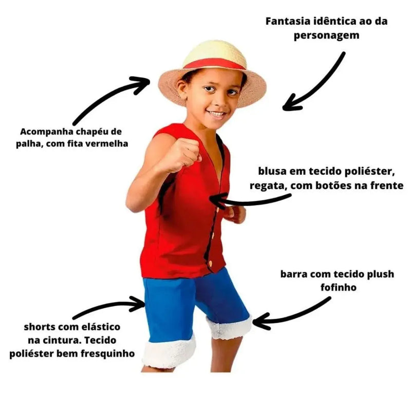 Fantasia Infantil Luffy One Piece Anime Chapéu Palha Pirata Nova Blink Megalomania