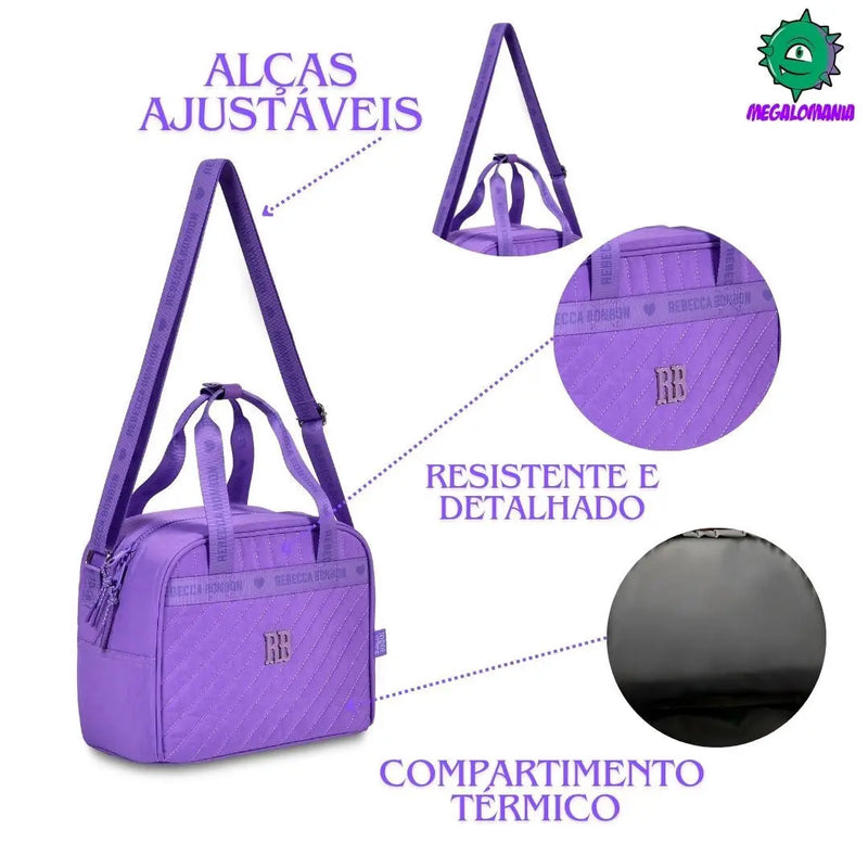 Lancheira Térmica Rebecca Bonbon Preto Rosa Lilás Lanchinho Duas Alças Fashion Juvenil Meninas Clio Megalomania