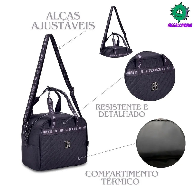 Lancheira Térmica Rebecca Bonbon Preto Rosa Lilás Lanchinho Duas Alças Fashion Juvenil Meninas Clio Megalomania