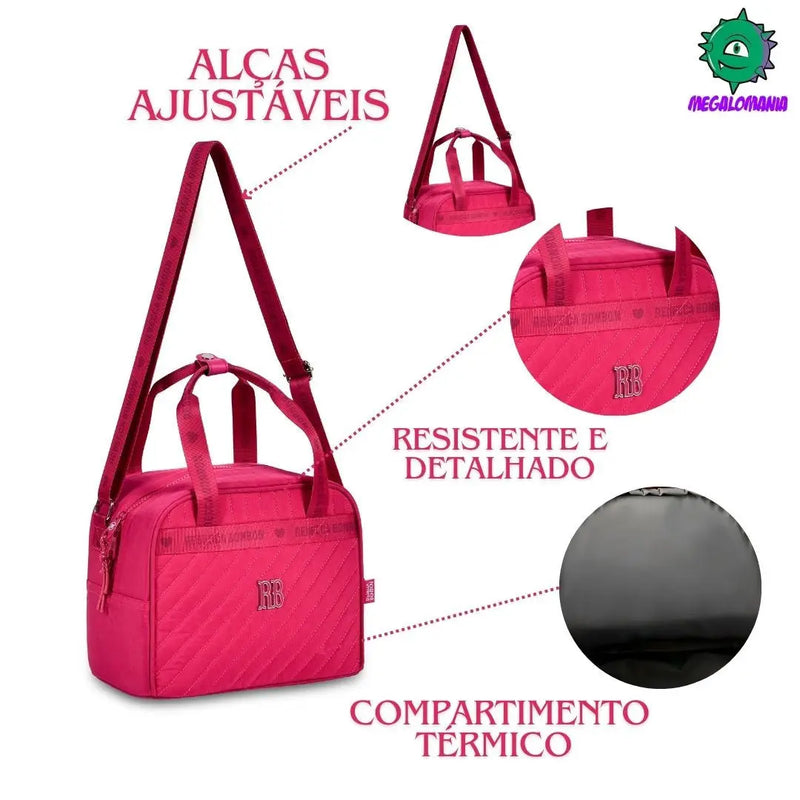 Lancheira Térmica Rebecca Bonbon Preto Rosa Lilás Lanchinho Duas Alças Fashion Juvenil Meninas Clio Megalomania