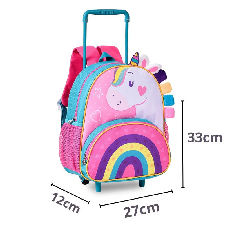 Mochila de Carrinho Unicórnio Fashion Feminino Meninas Rosa Crina Colorida Clio Megalomania
