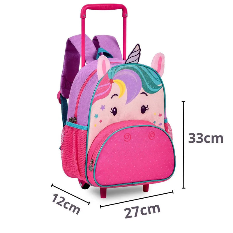 Mochila de Carrinho Unicórnio Fashion Feminino Meninas Rosa Crina Colorida Clio Megalomania