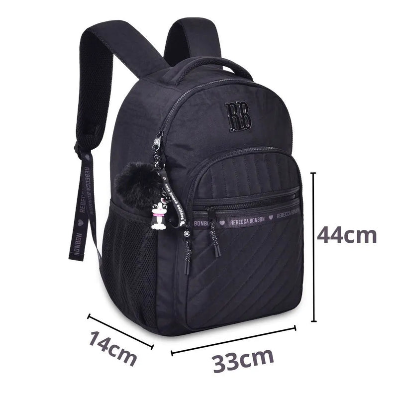 Mochila de Costas Mala Bolsa Rebecca Bonbon Preto Rosa Lilás Fashion Meninas Clio Megalomania