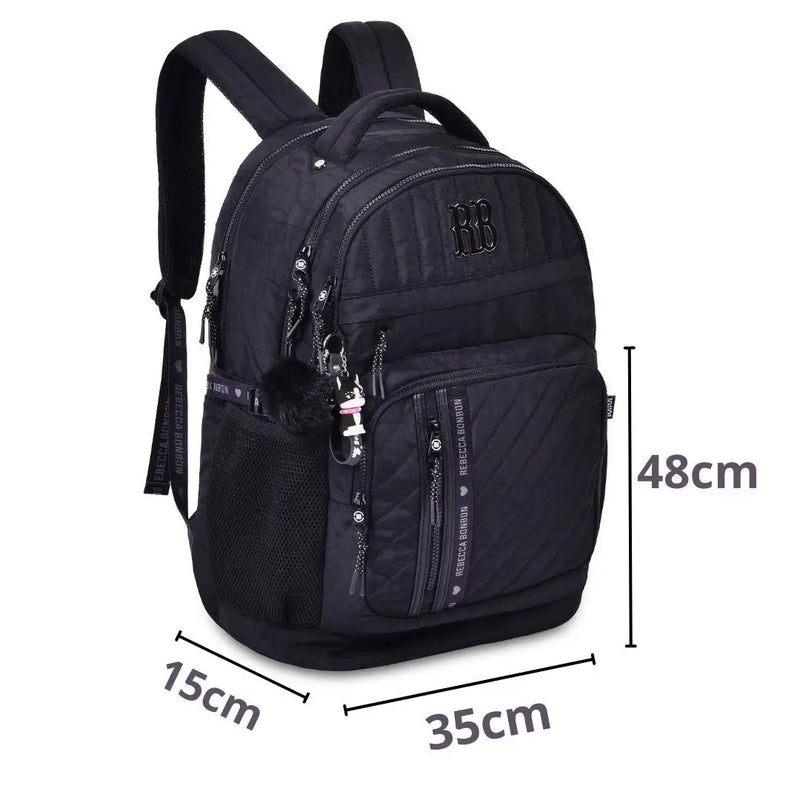 Mochila de Costas Mala Bolsa Rebecca Bonbon Preto Rosa Lillás Fashion Meninas Clio Megalomania