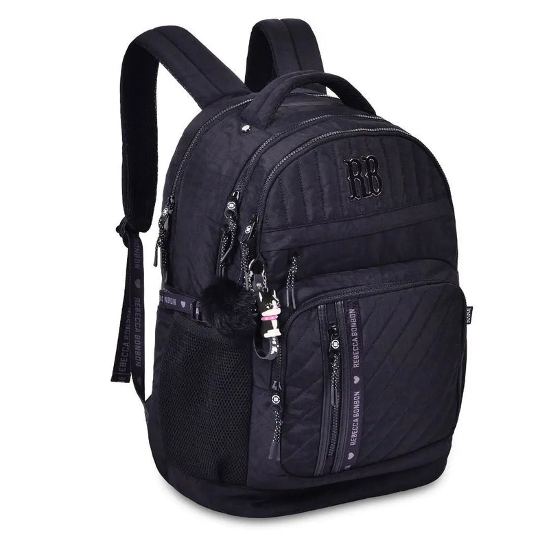 Mochila de Costas Mala Bolsa Rebecca Bonbon Preto Rosa Lillás Fashion Meninas Clio Megalomania