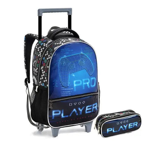 Kit Mochila de Carrinho Infantil Video Game Console Mala Bolsa Estojo com Dois Compartimentos Escolar Masculino Seanite Megalomania