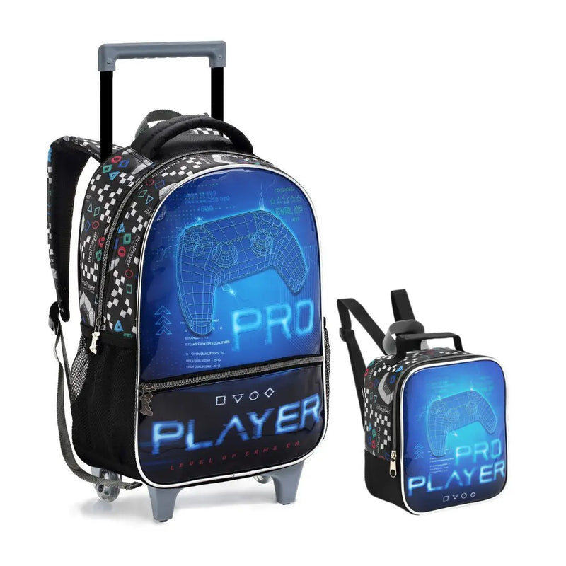 Kit Mochila de Carrinho Infantil Video Game Console Mala Bolsa Lancheira Térmica Escolar Masculino Seanite Megalomania