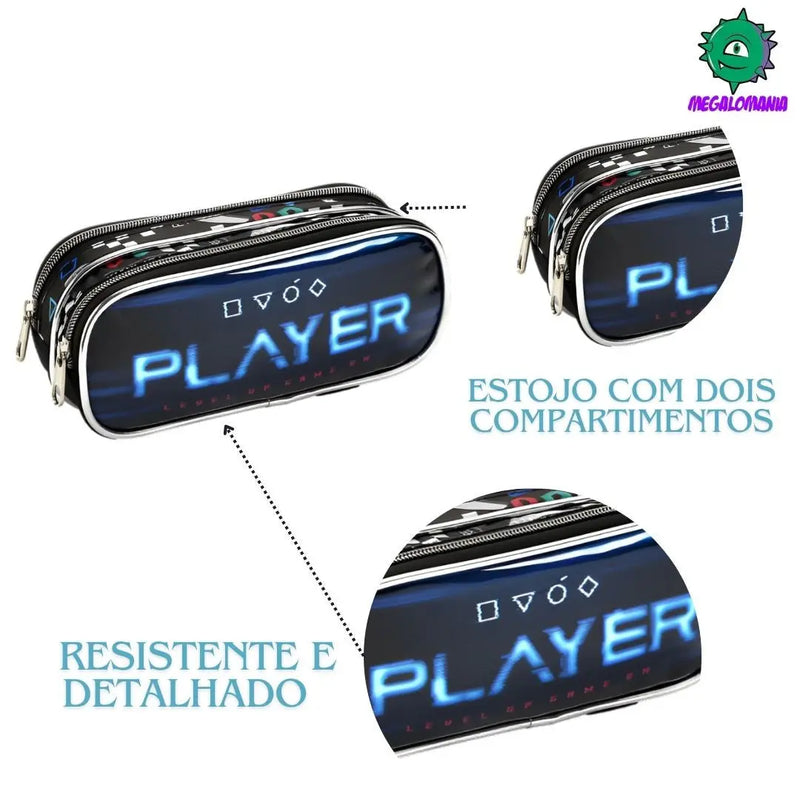 Kit Lancheira Térmica Infantil Video Game Console Estojo com Dois Compartimentos Masculino Escolar Seanite Megalomania