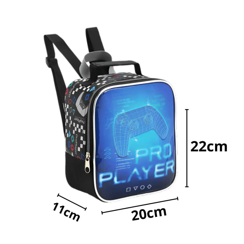 Kit Lancheira Térmica Infantil Video Game Console Estojo com Dois Compartimentos Masculino Escolar Seanite Megalomania