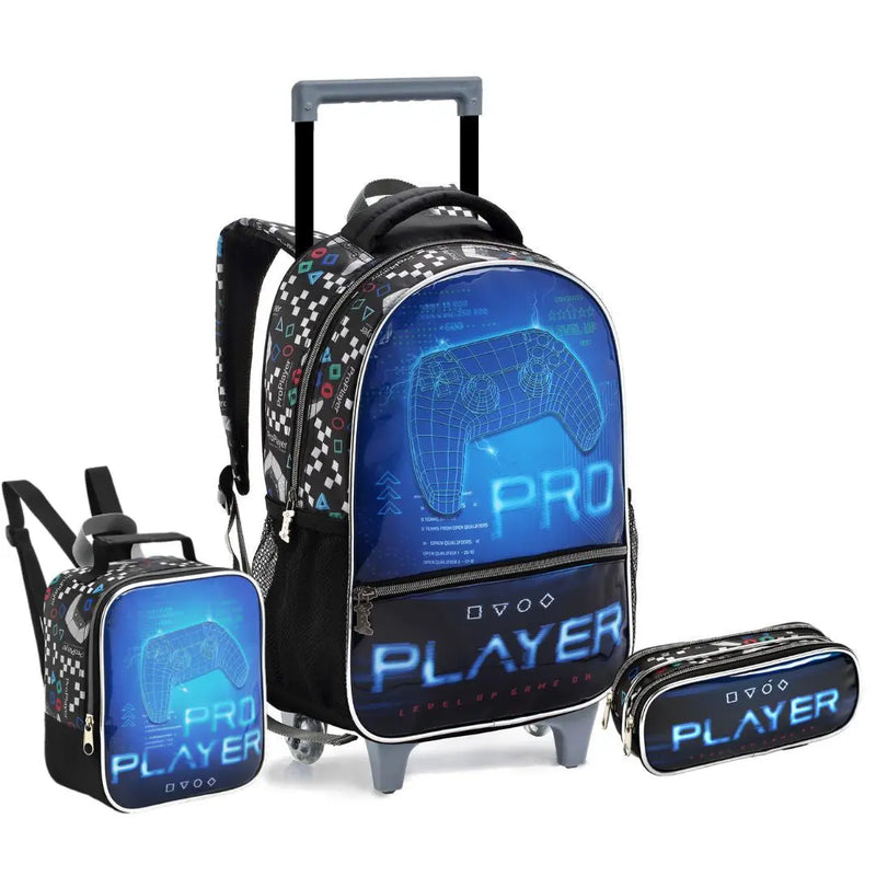 Kit Mochila de Carrinho Infantil Video Game Console Mala Bolsa Lancheira Térmica Estojo com Dois Compartimentos Masculino Seanite Megalomania