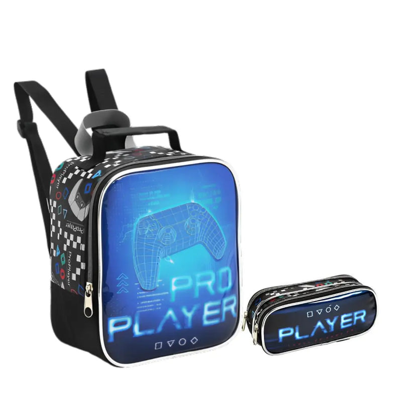 Kit Lancheira Térmica Infantil Video Game Console Estojo com Dois Compartimentos Masculino Escolar Seanite Megalomania