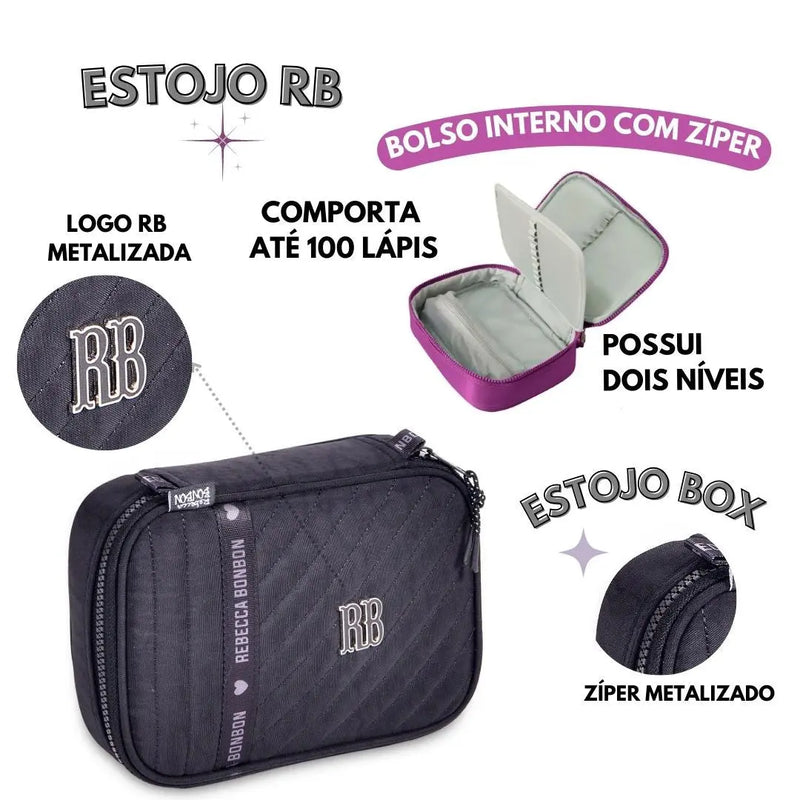 Estojo box Rebecca Bonbon Preto Rosa Lilás Feminino Fashion Juvenil Clio Megalomania