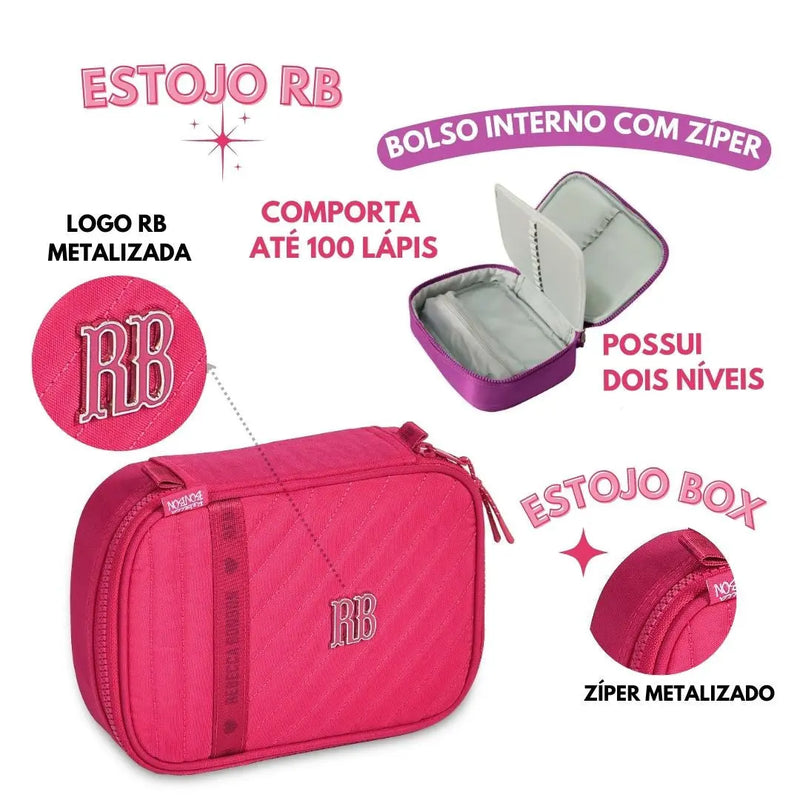 Estojo box Rebecca Bonbon Preto Rosa Lilás Feminino Fashion Juvenil Clio Megalomania