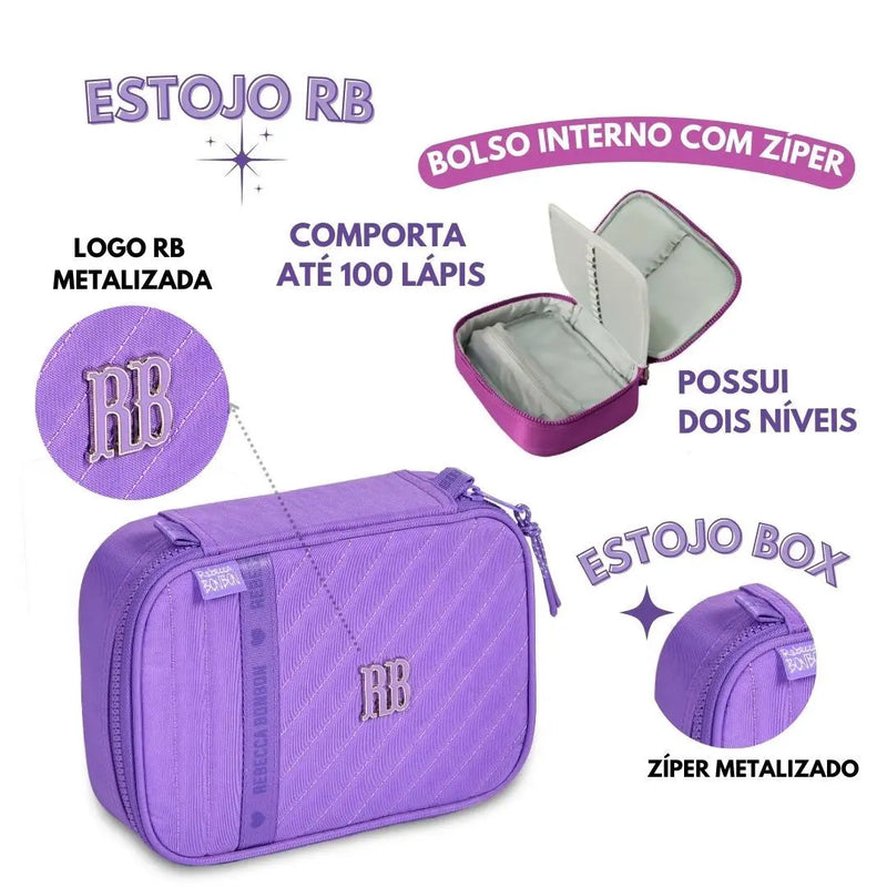 Estojo box Rebecca Bonbon Preto Rosa Lilás Feminino Fashion Juvenil Clio Megalomania