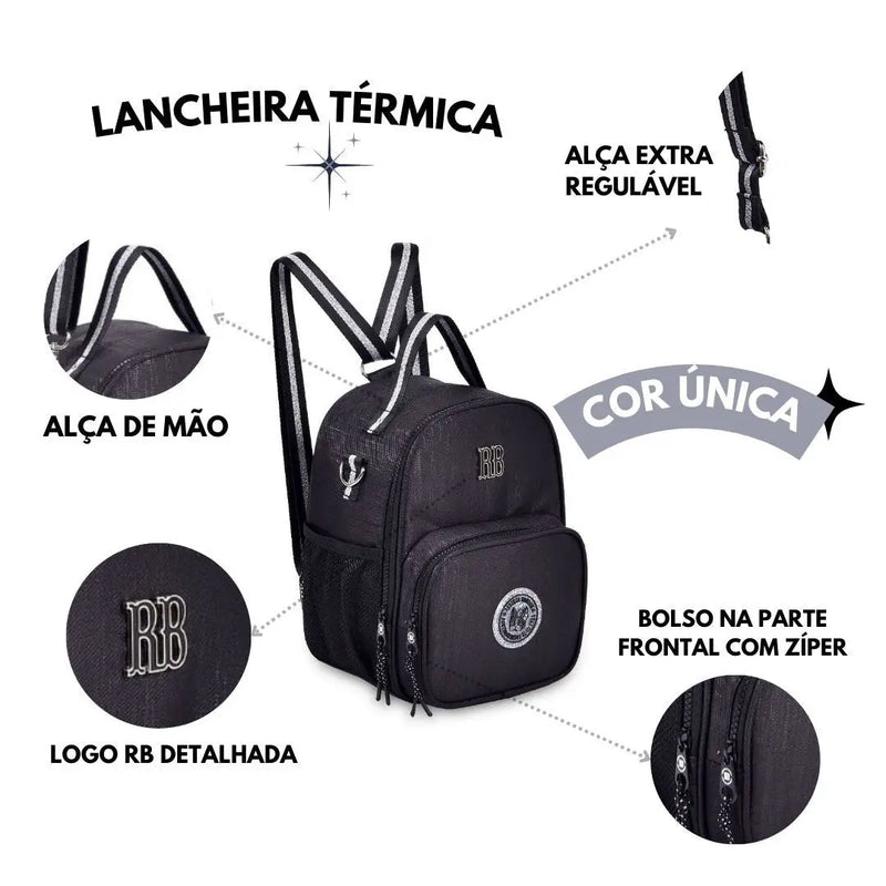 Lancheira Térmica Rebecca Bonbon Preto Lanchinho Feminino Fashion Escolar Meninas Clio Megalomania