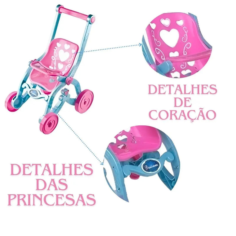Carrinho Brinquedo Boneca Bebe Reborn Baby Car Princesas Florzinha Brinquemix Infantil Megalomania