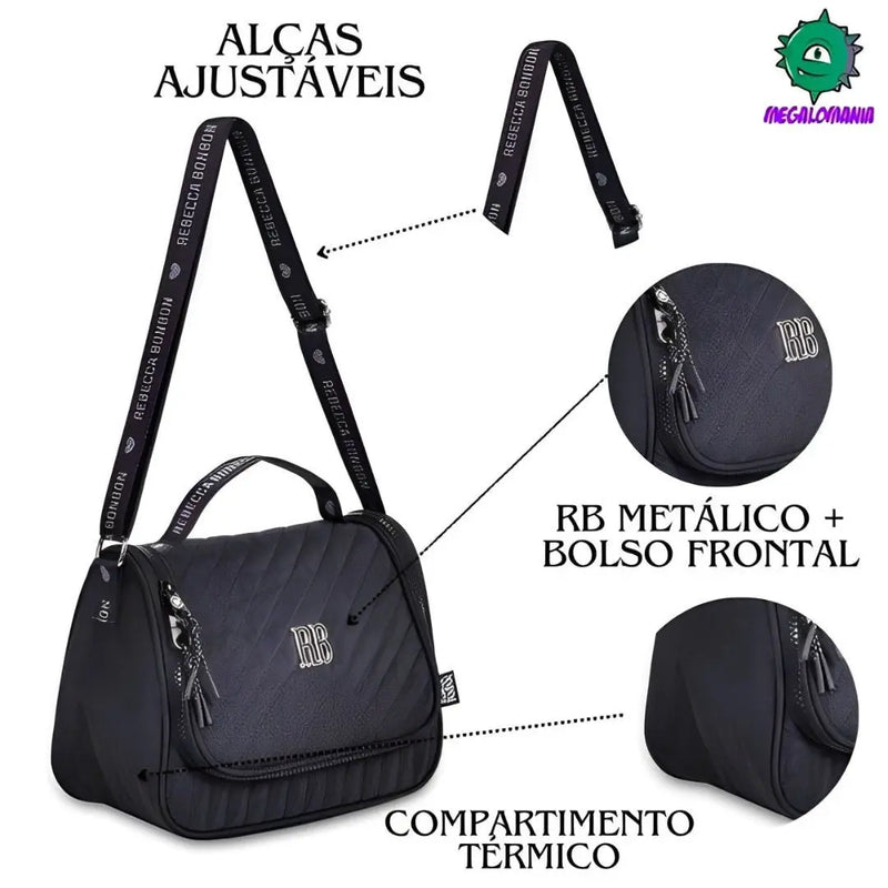 Lancheira Térmica Duas Alças Preto Rosa Lilás Fashion Meninas Juvenil Lanchinho Clio Megalomania