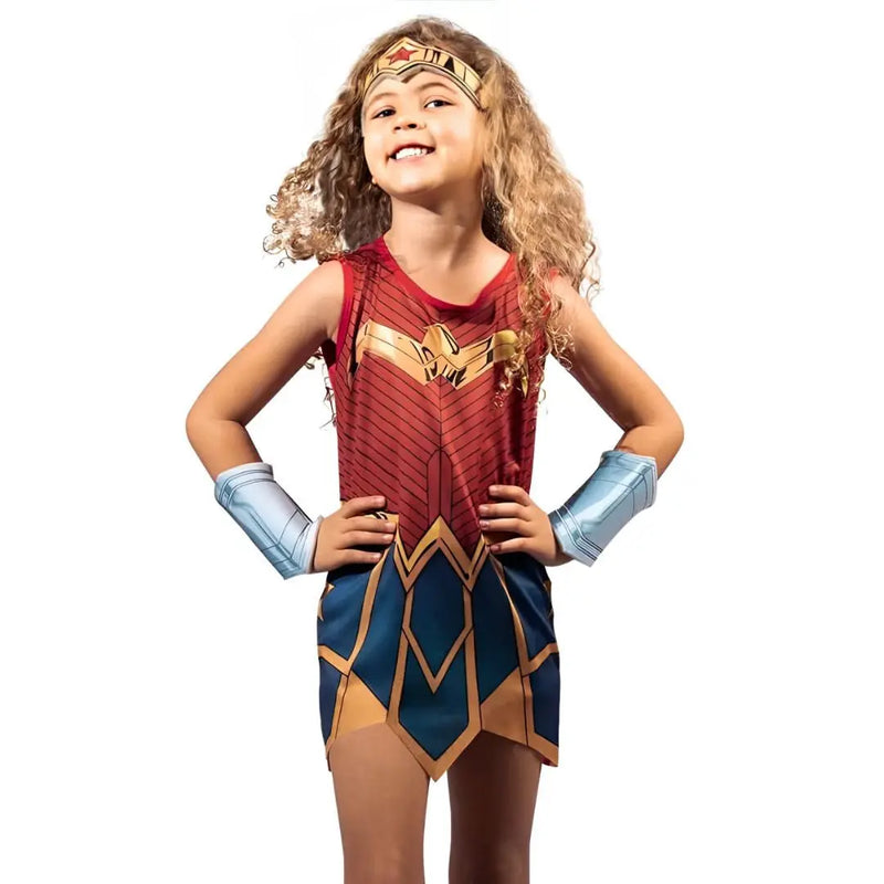 Fantasia Infantil Mulher Maravilha Wonder Woman Dc Comics Tiara Bracelete Novablink Megalomania