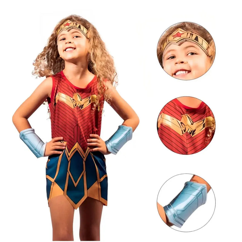 Fantasia Infantil Mulher Maravilha Wonder Woman Dc Comics Tiara Bracelete Novablink Megalomania