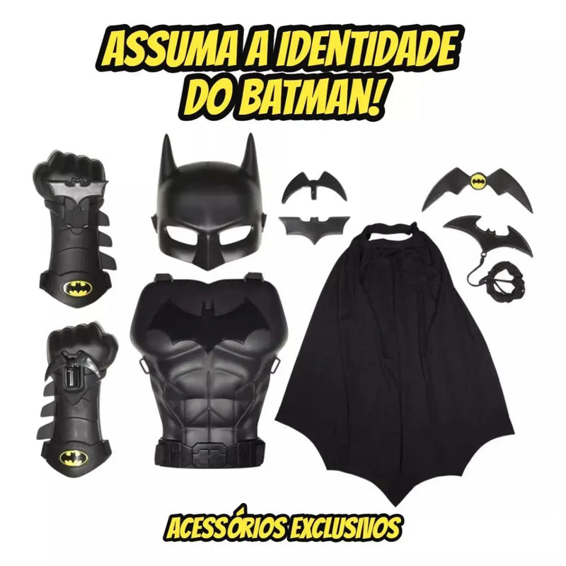 Conjunto Batman Fantasia DC Comics Super - Herói Infantil Criança Masculino Novabrink Megalomania
