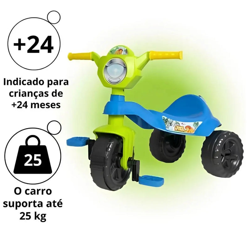 Brinquedo Carrinho de Passeio Triciclo Infantil Motoca Menino Dino Kendy Megalomania