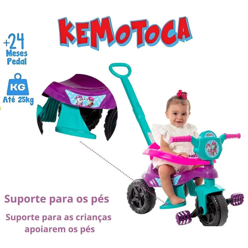 Brinquedo Carrinho de Passeio Pedal Infantil Kemotoca Baby Dog Roxo Feminino Triciclo Kendy Megalomania