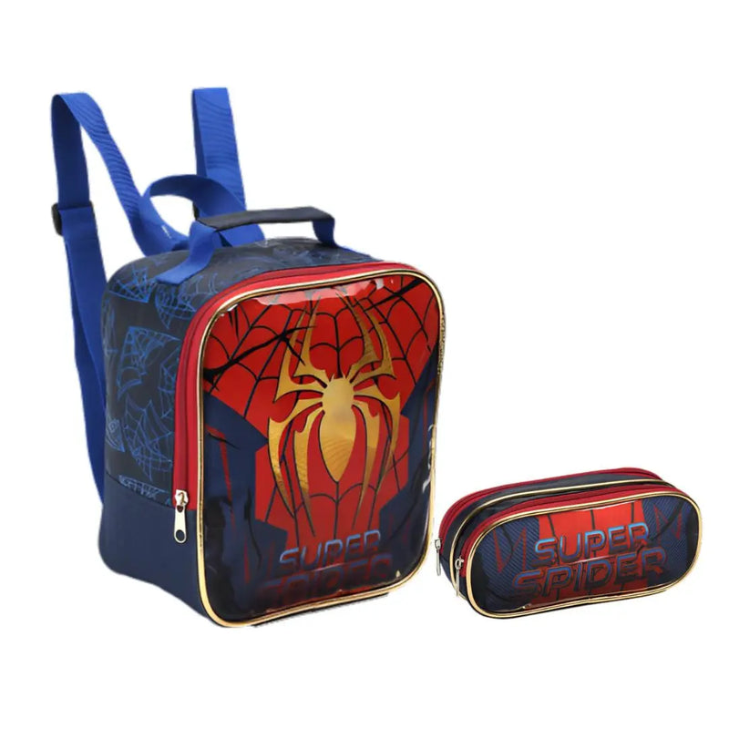 Kit Lancheira Térmica Infantil Super Spider Aranha Homem Estojo com Dois Compartimentos Escolar Masculino Seanite Megalomania