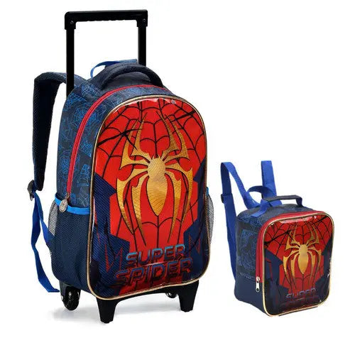 Kit Mochila de Carrinho Infantil Super Spider Aranha Homem Mala Bolsa Lancheira Térmica Escolar Masculino Seanite Megalomania