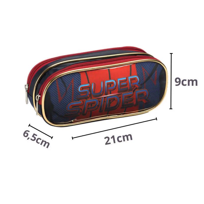 Kit Mochila de Carrinho Infantil Super Spider Aranha Homem Mala Bolsa Estojo com Dois Compartimentos Escolar Masculino Menino Seanite Megalomania