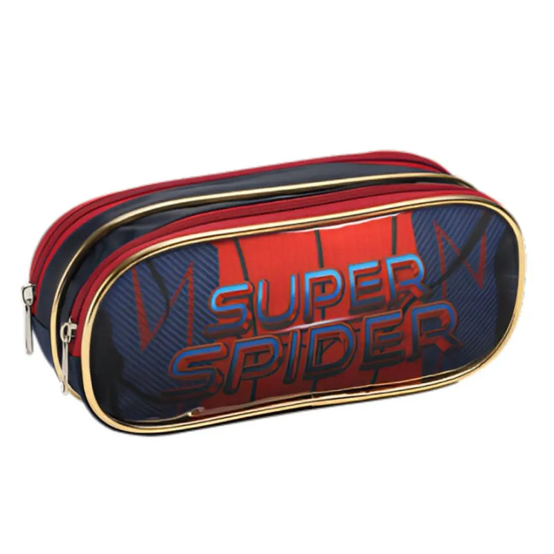 Kit Mochila de Carrinho Infantil Super Spider Aranha Homem Mala Bolsa Estojo com Dois Compartimentos Escolar Masculino Menino Seanite Megalomania
