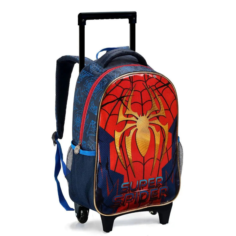 Kit Mochila de Carrinho Infantil Super Spider Aranha Homem Mala Bolsa Estojo com Dois Compartimentos Escolar Masculino Menino Seanite Megalomania