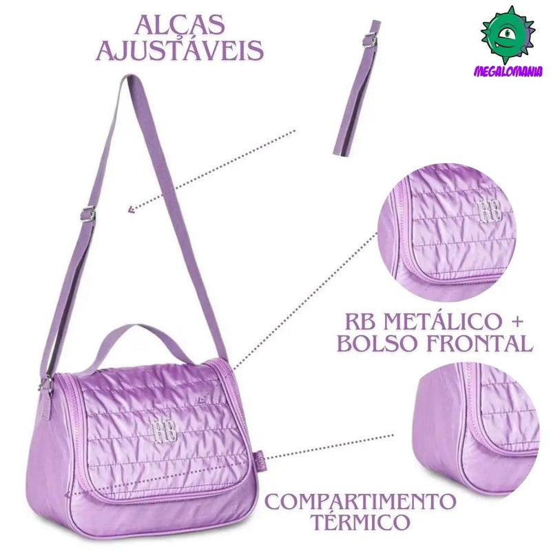 Lancheira Térmica Duas Alças Rebecca Bonbon Lilás Rosa Azul Lanchinho Juvenil Escolar Feminino Clio Megalomania