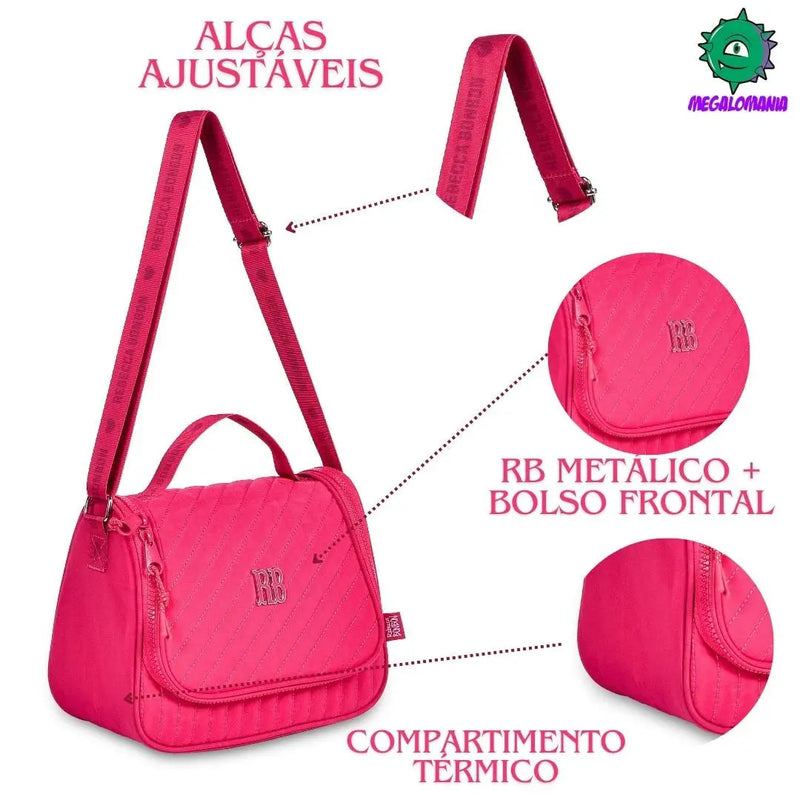Lancheira Térmica Duas Alças Preto Rosa Lilás Fashion Meninas Juvenil Lanchinho Clio Megalomania