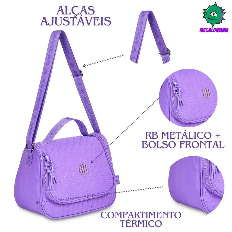 Lancheira Térmica Duas Alças Preto Rosa Lilás Fashion Meninas Juvenil Lanchinho Clio Megalomania