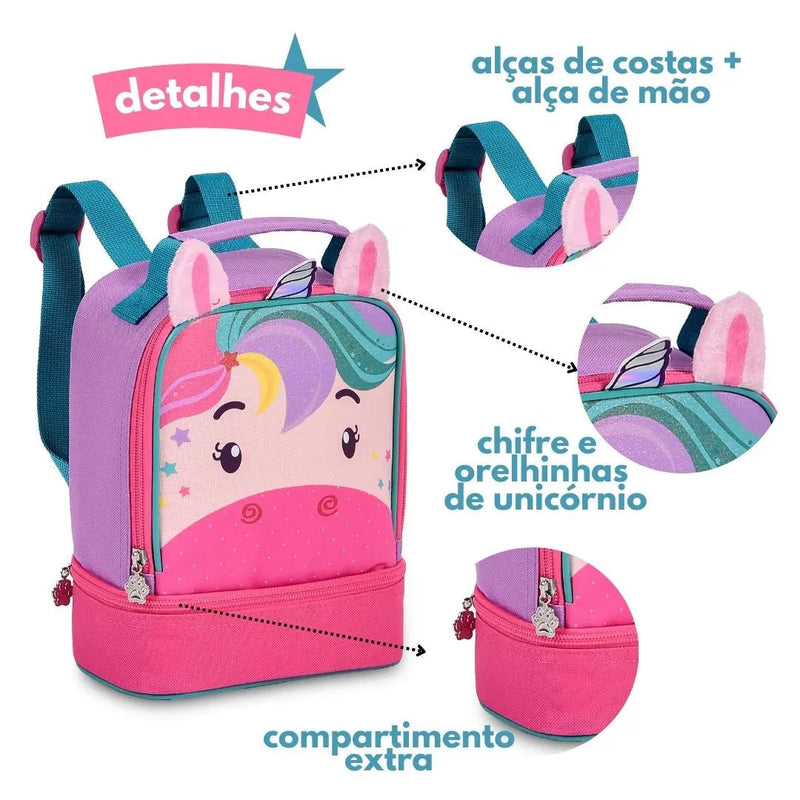 Lancheira de Costa Unicórnio I Unicórnio II Coloridos Fashion Meninas Infantil Clio Megalomania
