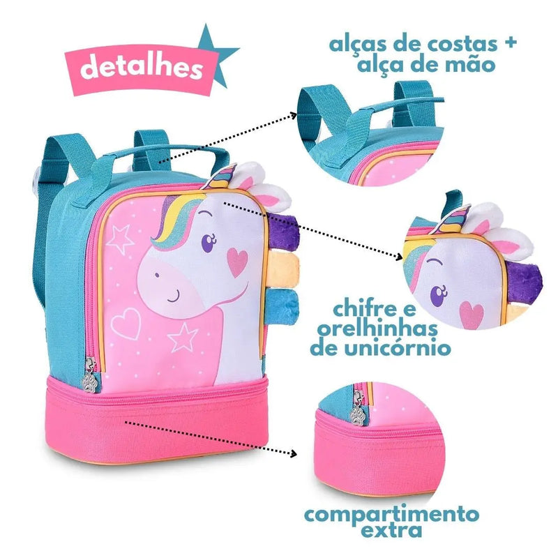 Lancheira de Costa Unicórnio I Unicórnio II Coloridos Fashion Meninas Infantil Clio Megalomania