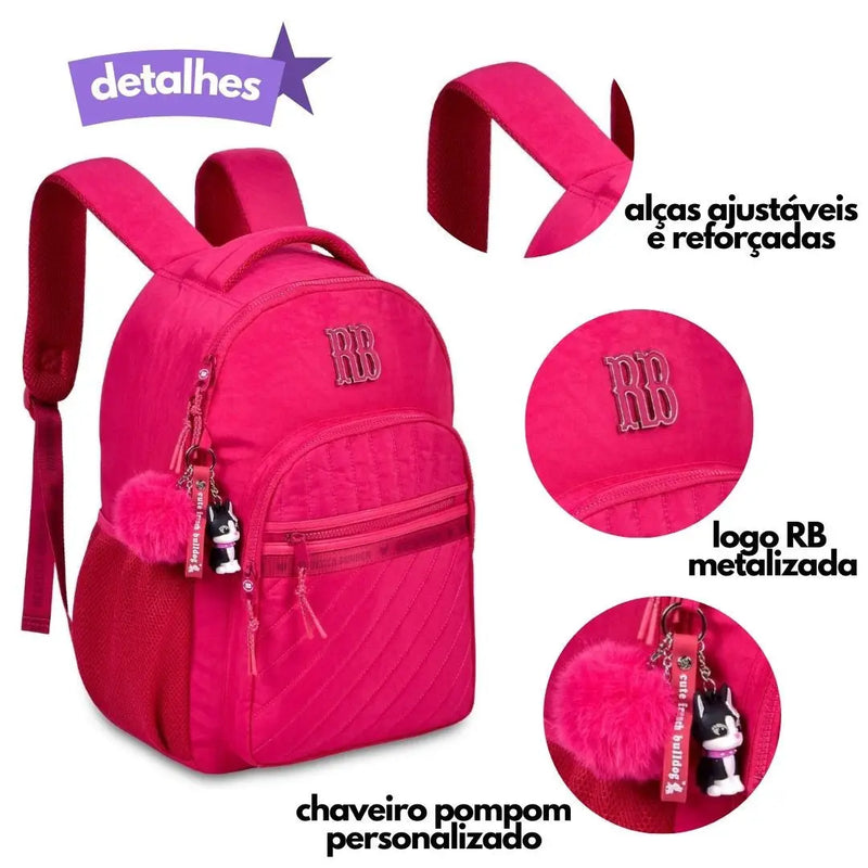 Mochila de Costas Mala Bolsa Rebecca Bonbon Preto Rosa Lilás Fashion Meninas Clio Megalomania