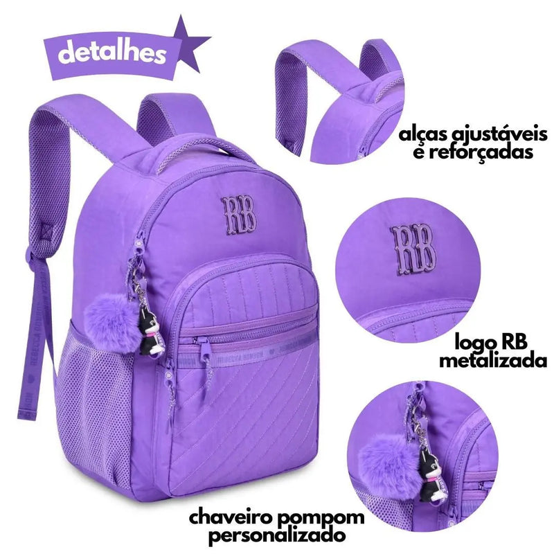 Mochila de Costas Mala Bolsa Rebecca Bonbon Preto Rosa Lilás Fashion Meninas Clio Megalomania