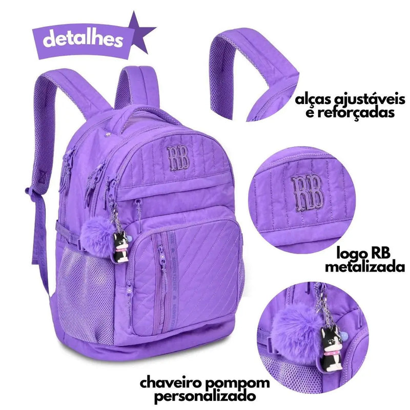 Mochila de Costas Mala Bolsa Rebecca Bonbon Preto Rosa Lillás Fashion Meninas Clio Megalomania