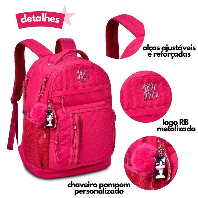 Mochila de Costas Mala Bolsa Rebecca Bonbon Preto Rosa Lillás Fashion Meninas Clio Megalomania