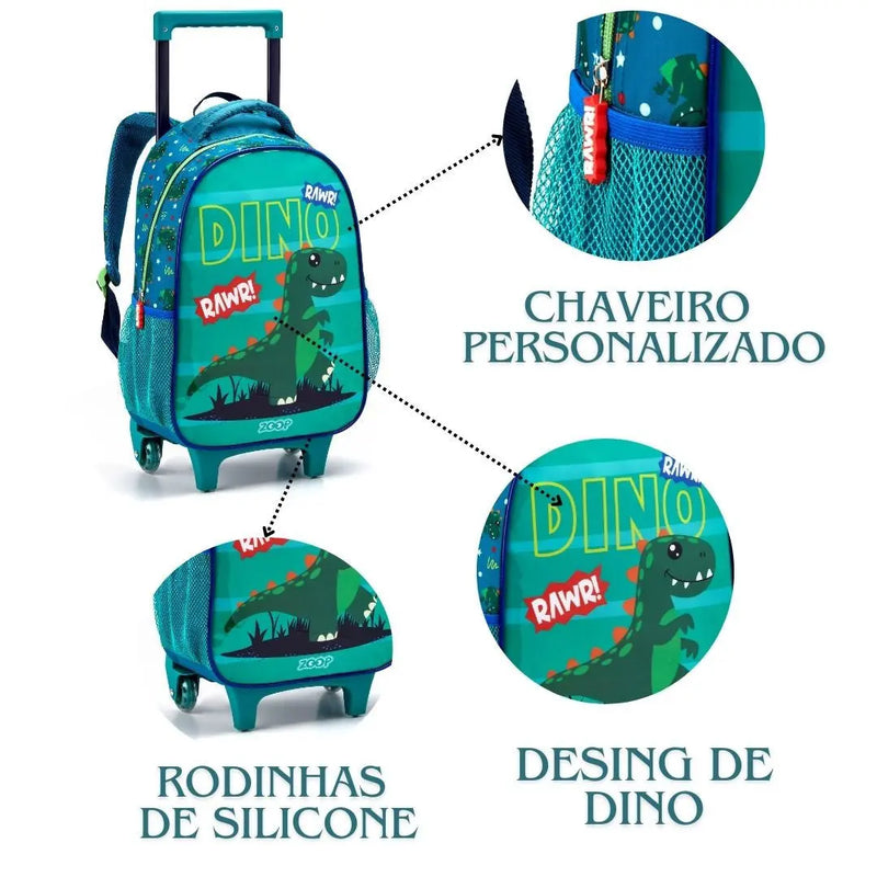 Mochila de Costas Bolsa Infantil Tubarão Azul Dinossauro Verde Crianças Detalhada Seanite Megalomania