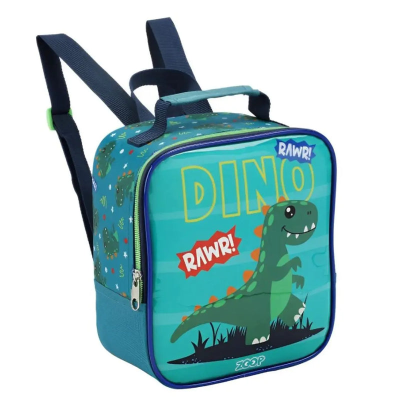 Kit Lancheira Infantil Térmica Dinossauro Verde Estojo com Dois Compartimentos Meninos Masculino Seanite Megalomania