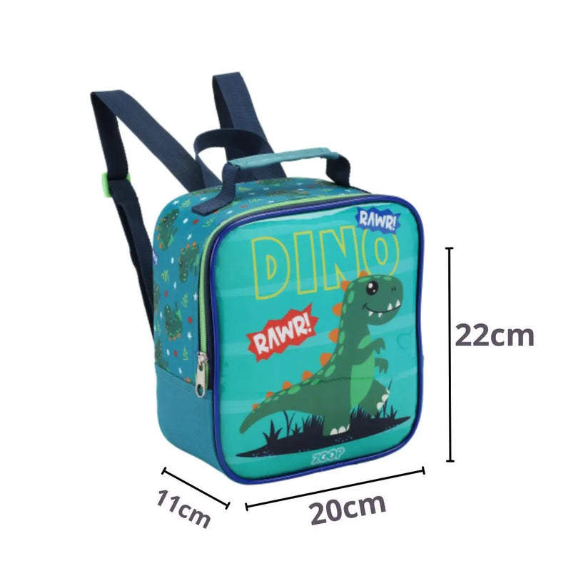 Kit Lancheira Infantil Térmica Dinossauro Verde Estojo com Dois Compartimentos Meninos Masculino Seanite Megalomania