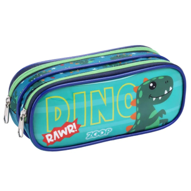 Kit Lancheira Infantil Térmica Dinossauro Verde Estojo com Dois Compartimentos Meninos Masculino Seanite Megalomania