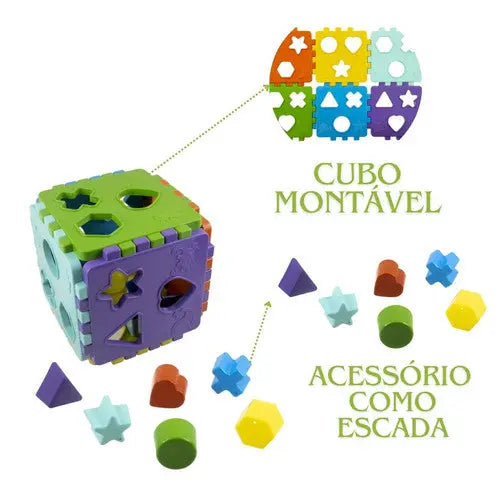 Brinquedo Educativo de Encaixar Cubo Educa Mais Didático Criança Infantil Megalomania