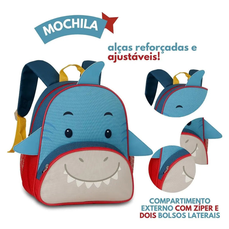 Mochila de Costas Mala Bolsa Tubarão Pinguim PIntinho Escolar Infantil Masculino Clio Megalomania