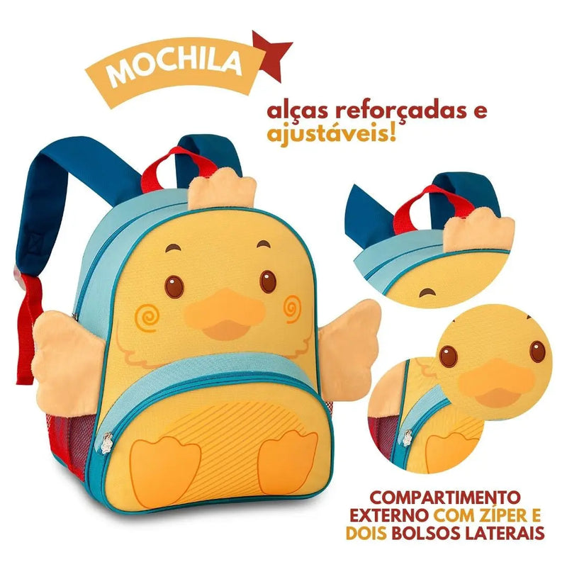 Mochila de Costas Mala Bolsa Tubarão Pinguim PIntinho Escolar Infantil Masculino Clio Megalomania
