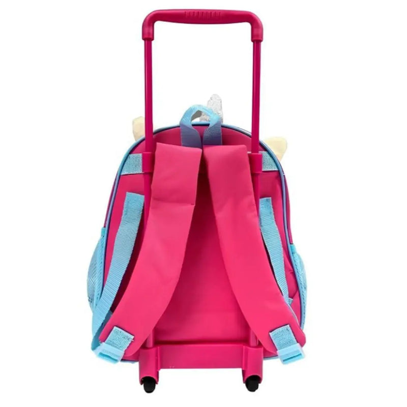 Mochila de Carrinho Mala Bolsa Unicórnio Rosa Roxo Lancheira Térmica Duas Alças Lanchinho Escolar Infantil Feminino Clio Megalomania